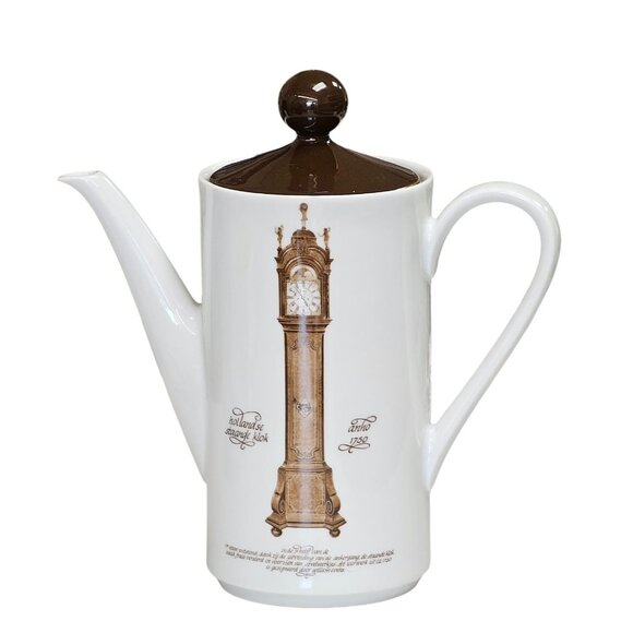 Mitterteich Porzellan Coffee Tea Pot With Brown Lid & Clock Design - Picture 1 of 12
